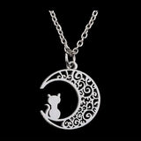 Moon Cat Pendant Necklace Vintage Gothic Alloy Charms Jewelry