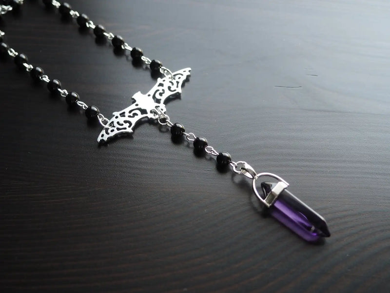Moon Crescent Rosary, Black/Silver, Wicca, Pagan