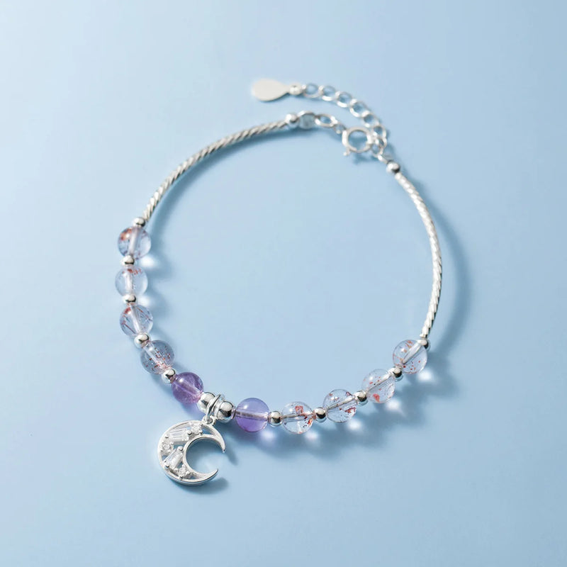 Moon Crystal Pendant Gem Bracelet S925 Sterling Silver Daily Wear Jewelry