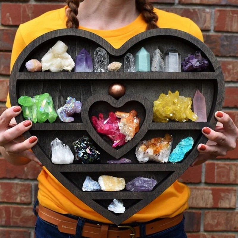 Moon Elf Crystal Wooden Shelf Heart Shaped Crystal Display Wall Shelf