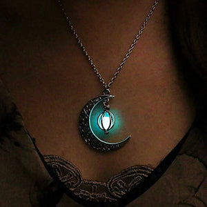 Glowing Moon Gem Necklace Charm Halloween Pendant