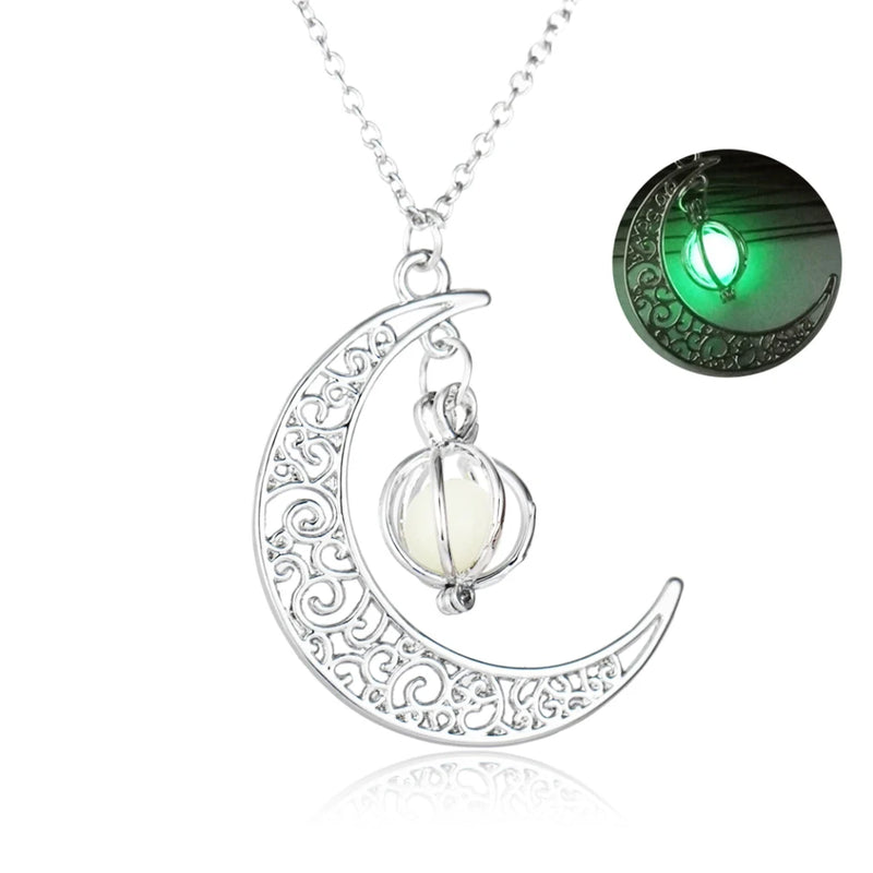 Glowing Moon Gem Necklace Charm Halloween Pendant