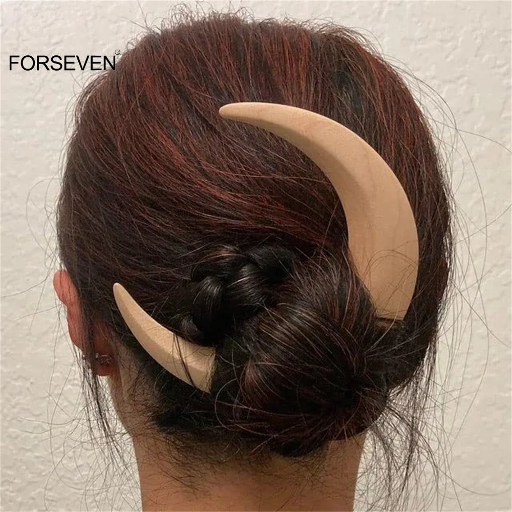 Moon Hair Fork Ramadan Wooden Hair Sticks Mubarak Hair Accessories