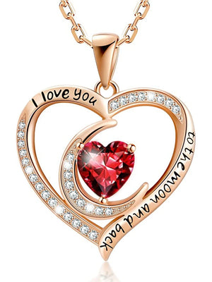 Moon Heart Pendant Necklace - Birthstone Jewelry for Girls
