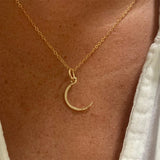 Vintage Moon Necklace 14K Gold Filled Pendant Choker Kolye