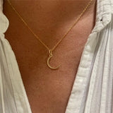 Vintage Moon Necklace 14K Gold Filled Pendant Choker Kolye
