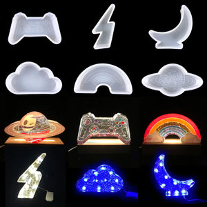 Moon Night Light Crystal Epoxy Resin Mold DIY Rainbow Lightning Game Console Clo