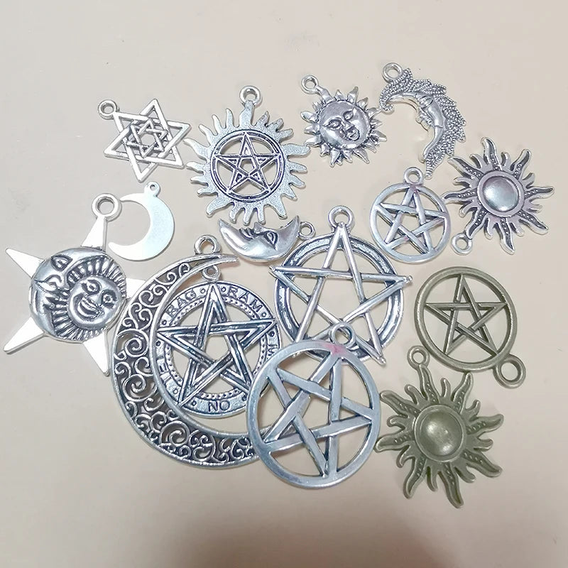 Moon Pentagram Wicca Charms for Jewelry Making Necklace Earrings Keychain