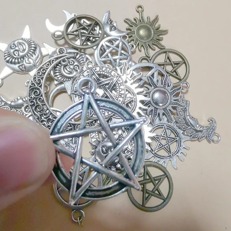Moon Pentagram Wicca Charms for Jewelry Making Necklace Earrings Keychain