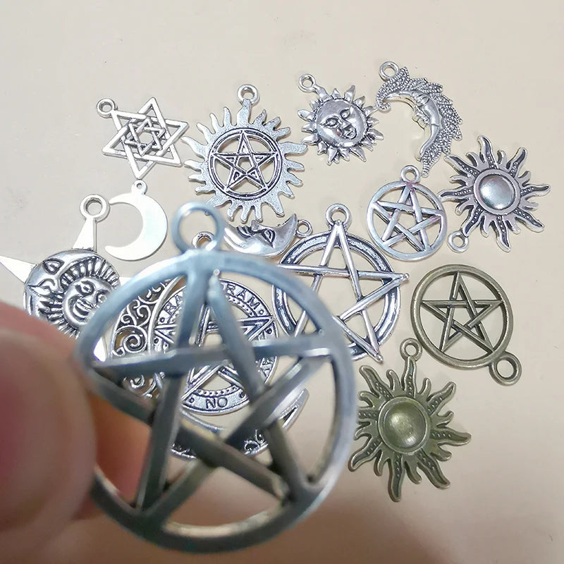 Moon Pentagram Wicca Charms for Jewelry Making Necklace Earrings Keychain