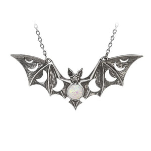 Moon Phase Bat Pendant Necklace With Gemstone Women's Jewelry