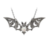 Moon Phase Bat Pendant Necklace With Gemstone Women's Jewelry