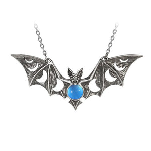 Moon Phase Bat Pendant Necklace With Gemstone Women's Jewelry