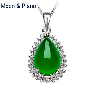 Moon Piano Green Chalcedony Silver Pendant Necklace