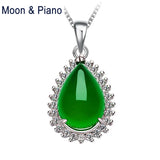 Moon Piano Green Chalcedony Silver Pendant Necklace