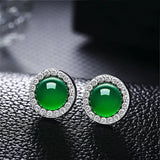Moon Piano Green Chalcedony Stud Earrings 925 Silver