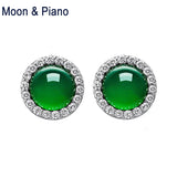 Moon Piano Green Chalcedony Stud Earrings 925 Silver