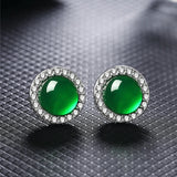 Moon Piano Green Chalcedony Stud Earrings 925 Silver