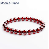 Moon & Piano Wine Red Garnet Bracelet Charm Natural Stone Beads Bracelet