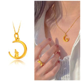 Moon Rabbit Zodiac Pendant 18K Gold Chain Collar