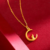 Moon Rabbit Zodiac Pendant 18K Gold Chain Collar