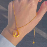 Moon Rabbit Zodiac Pendant 18K Gold Chain Collar