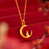 Moon Rabbit Zodiac Pendant 18K Gold Chain Collar