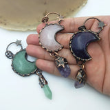 Moon Shape Gemstone Pendant Stars Green Adventurine Rose Quartz Amethyst