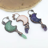 Moon Shape Gemstone Pendant Stars Green Adventurine Rose Quartz Amethyst