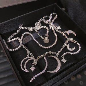 Moon Star Chorker Necklace 925 Sterling Silver Pendant
