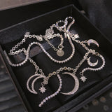 Moon Star Chorker Necklace 925 Sterling Silver Pendant