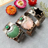 Moon Star Crystal Cuff Bangle Stone Vintage Bronze Bracelet