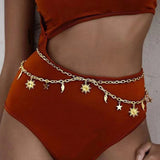 Moon Star Metal Waist Chain Chunky Link Hollow Out Adjustable Body Chain