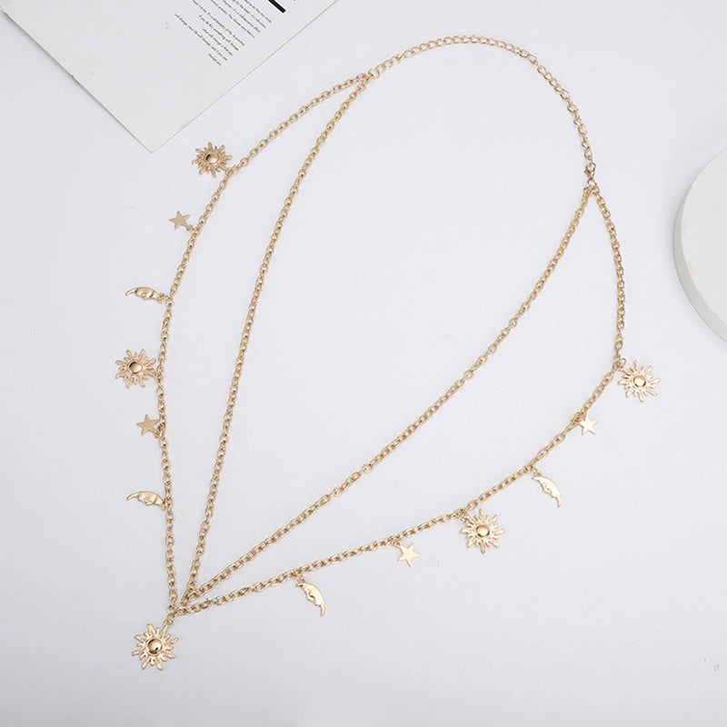 Moon Star Metal Waist Chain Chunky Link Hollow Out Adjustable Body Chain