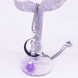 Moon Wolf Purple Crystal Stainless Steel Necklace