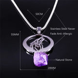 Moon Wolf Purple Crystal Stainless Steel Necklace