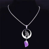 Moon Wolf Purple Crystal Stainless Steel Necklace