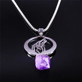 Moon Wolf Purple Crystal Stainless Steel Necklace