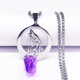 Moon Wolf Purple Crystal Stainless Steel Necklace