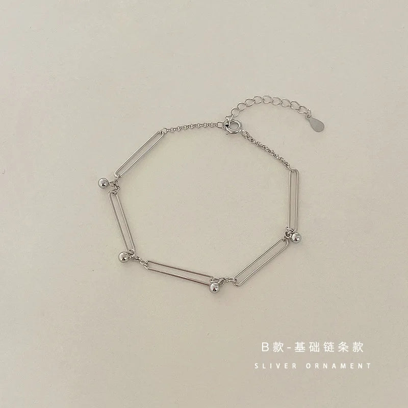 Moon Beads 925 Sterling Silver Bracelet with Irregular Pendants
