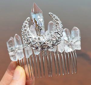 Moon Crystal Hair Comb Natural Crystal DIY Moon Wicca Accessories