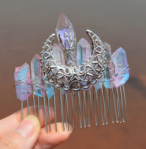 Moon Crystal Hair Comb Natural Crystal DIY Moon Wicca Accessories