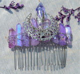 Moon Crystal Hair Comb Natural Crystal DIY Moon Wicca Accessories