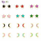 Moon Star Heart Enamel Earrings 925 Sterling Silver Stud Earrings