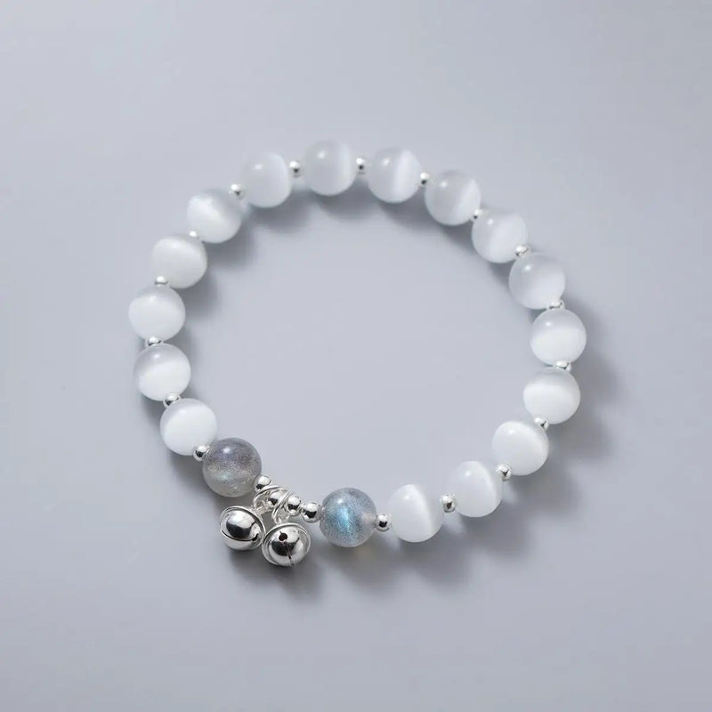 Moonlight Opal Bells 925 Silver Bracelet CZ Fine Jewelry