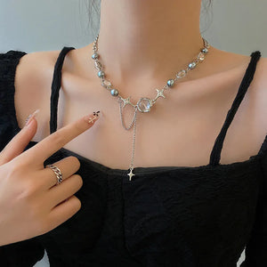 Moonlight Zircon Cross Tassel Necklace Hip-hop Unique Accessories