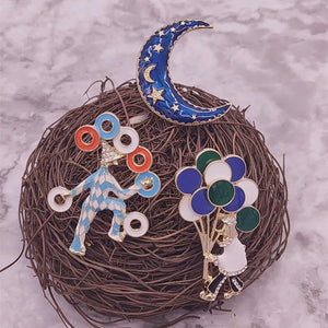 Moonlit Circus Clown Balloon Brooch