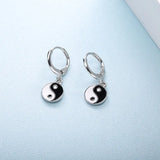 925 Sterling Silver Cathode Anode Hoop Earrings Enamel Tai Chi Pendant