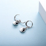 925 Sterling Silver Cathode Anode Hoop Earrings Enamel Tai Chi Pendant