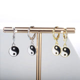 925 Sterling Silver Cathode Anode Hoop Earrings Enamel Tai Chi Pendant